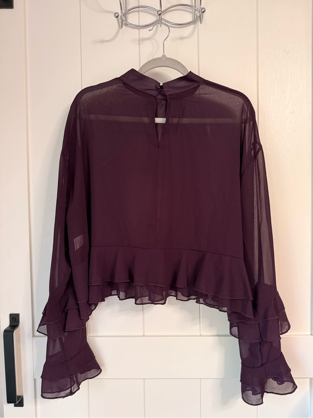 Sheer Ruffled Blouse - Deep Plum - Picture 2 of 2